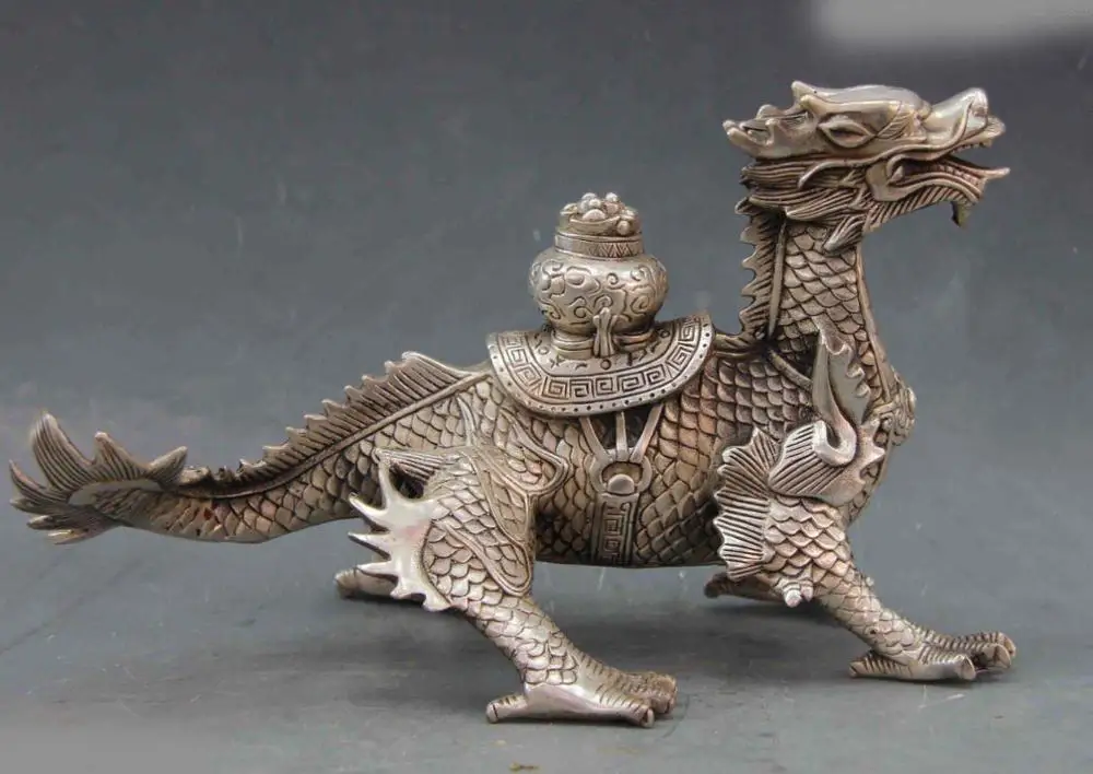 

6.5 Chinese Folk White Copper Silver Fengshui Lucky Wealth Treasure bowl Dragon SD 506