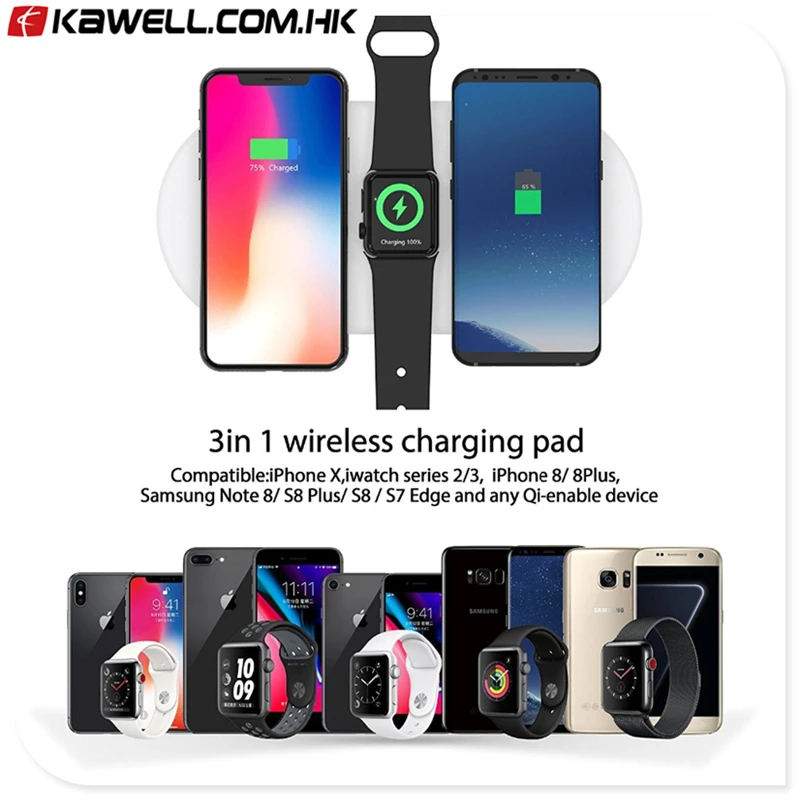 

3 in 1 Wireless Charger For iPhone X 8 Plus Fast Charge For Apple Watch 3 Wireless Charger Pad for smart phone