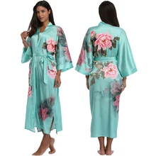 Высокое качество шелковый атлас кимоно халат сексуальный цветочный невесты свадебные вечерние халаты Женская Ночная рубашка пижамы Халаты