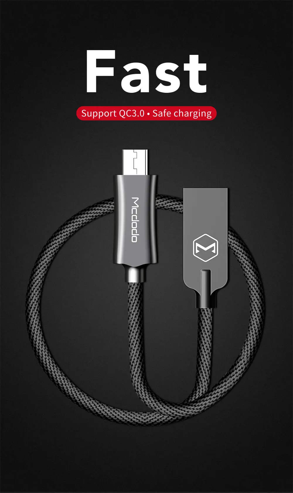MCDODO mi cro USB кабель 2A Быстрая зарядка QC 3,0 кабель зарядного устройства микро-usb для samsung Xiaomi mi A2 LG Android телефонный кабель