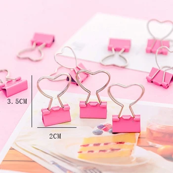 

100Pcs Pink Clip Heart Hollow Out Metal Binder Clips Notes Letter Paper Clip Office Supplies