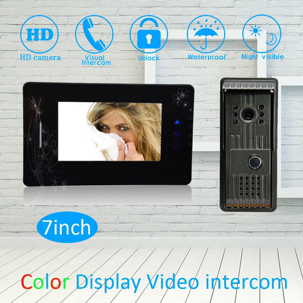

(1 Set) Touch panel wire video door phone 7" LCD Screen Waterproof Outdoor unit with HD Camera Night version Calling System