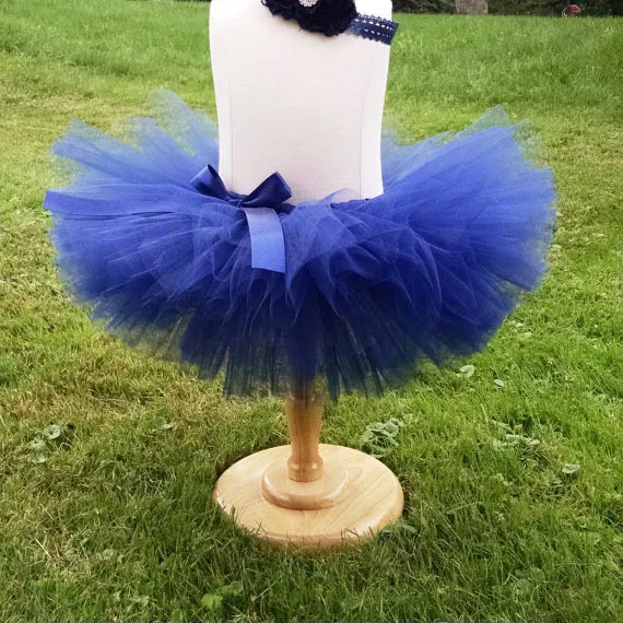 

Lovely Girls Blue Crochet Tutu Skirts Baby Fluffy Tulle Ballet Pettiskirts with Ribbon Bow and Flower Headband Kids Party Tutus