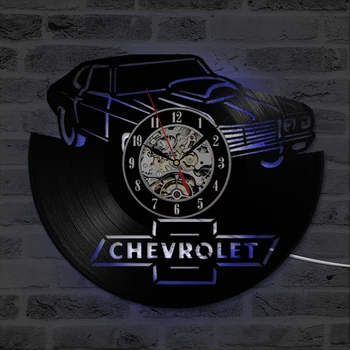 

Car Logo Chevrolet Vinyl Record Clock Creative Wall Art Hanging Clock Retro Home Decor Modern Design LED Wall Clock