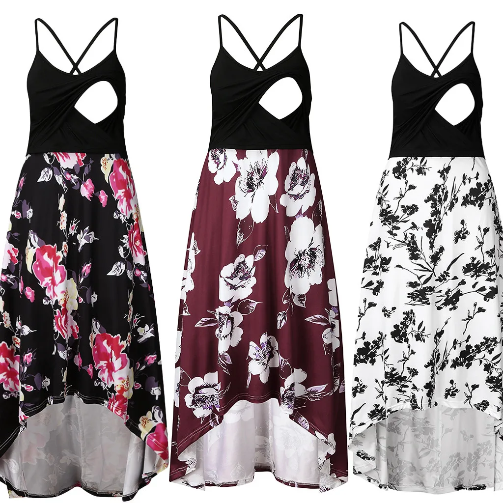 

Women's Maternity Nursing Pregnanty Splicing Sleeveless Sling Print Floral Dress pregnant dress for session vestido embarazo new