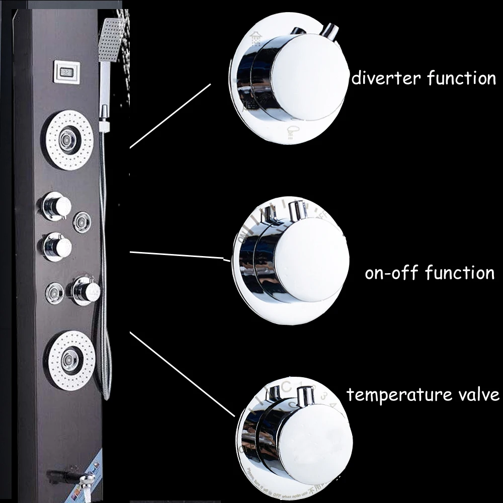 LED-Head-Sprayer-Nickel-Brushed-Waterfall-Shower-Panel-Black-Bathroom-ShowerTowel-Faucet-Shower-Panel-Column-With (5)