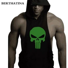 BERTHATINA/мужская хлопковая толстовка с капюшоном, одежда для фитнеса, бодибилдинг, майка для мужчин, спортивный жилет без рукавов с принтом черепа, повседневный жилет с капюшоном