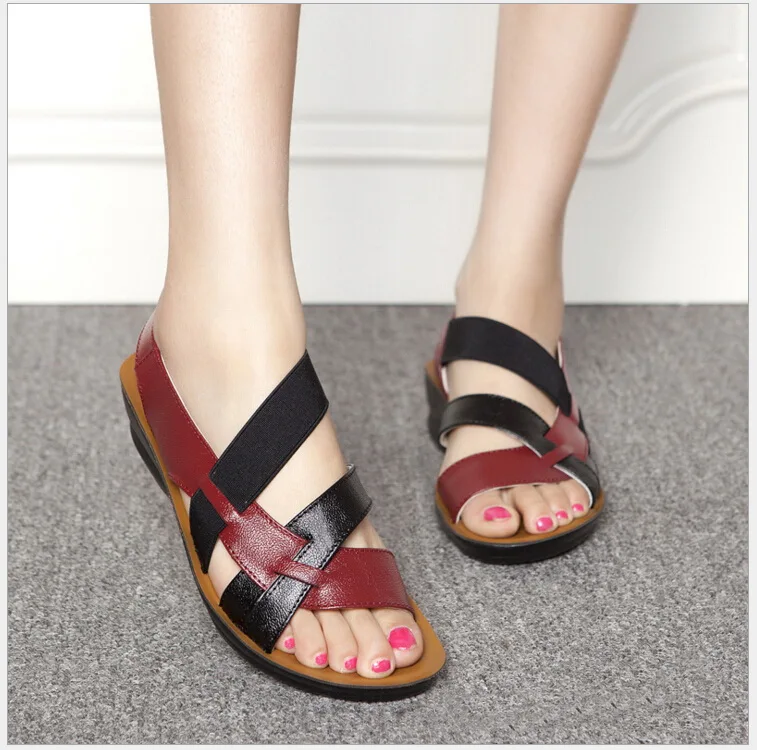 

2017 summer cool Woman new Genuine Leather female sandals wedges slippers Woman beach shoes, leather sandals hot style shoes