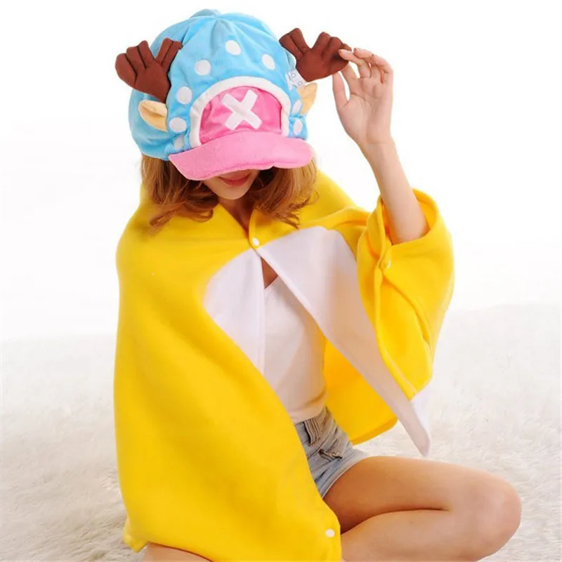 

One Piece Air Conditioning Fleece Blanket With Hoodie/Anime Chopper Cosplay Costume Shawl Cloak/Cartoon Coral Plush Cape House