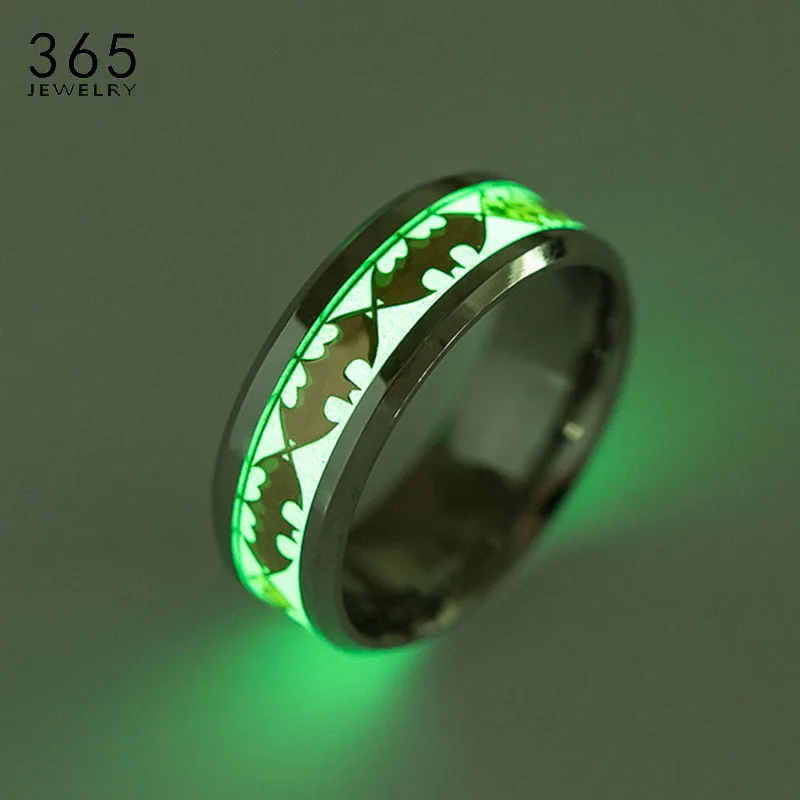 Retro Punk Men Luminous Ring Stainless Steel Batman Glowing Rings For Female Logo Finger Jewelry Drop Shippiung