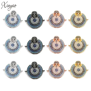 

XINYAO Rose Gold Color 20*22.5mm Micro Pave CZ Zirconia Skull Charms Pendant Connectors For Bracelet Necklace Jewelry Findings