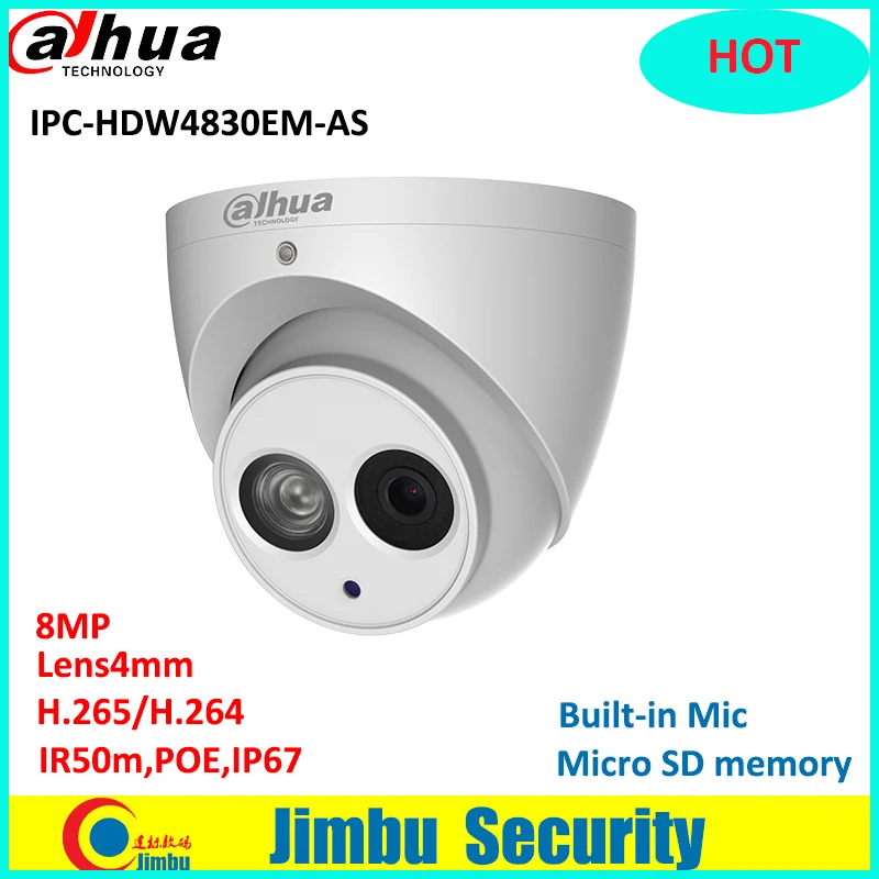 Оригинальная ip камера Dahua 8MP IPC HDW4830EM AS поддержка POE IR50m встроенный микрофон H.265 IP67