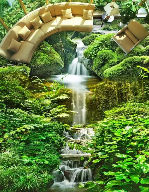 

3d flooring waterproof wallpaper custom 3d flooring Mountain stream self adhesive mural wallpaper 3d floor tiles living room