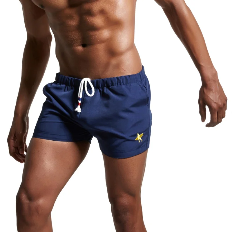 

Swimshorts men Embroidered Quick-drying Swiming shorts men Beach Summer Drawstring Solid Color Surf Shorts