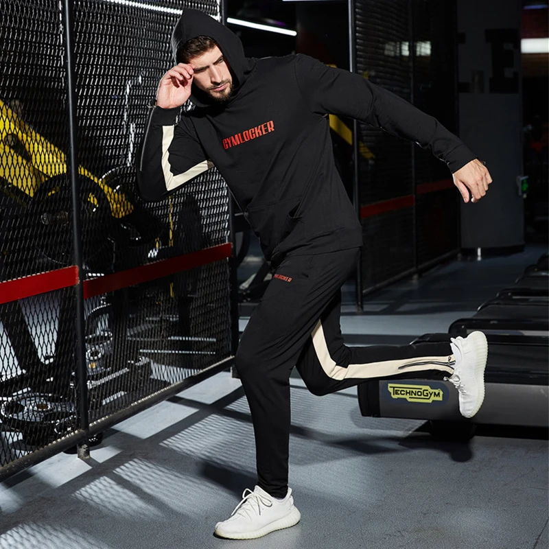 Men's athletic suit  fitness with trousers new gyms suit men's fall two-piece suit casual athletic suit sportswear sweatshirt