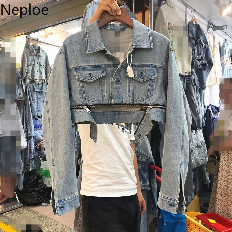 

Neploe Fashion Short Denim Jackets for Women 2019 Spring Vintage Crop Jacket Pockets High Waist Jackets Coats Female Streetwear