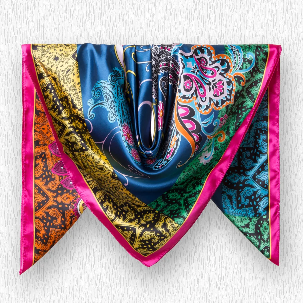 [VIANOSI] шарфы для женщин с принтом, саржевый квадратный шелковый шарф, шаль, бандана для головы, большой хиджаб для женщин 90X90 см - Цвет: 55