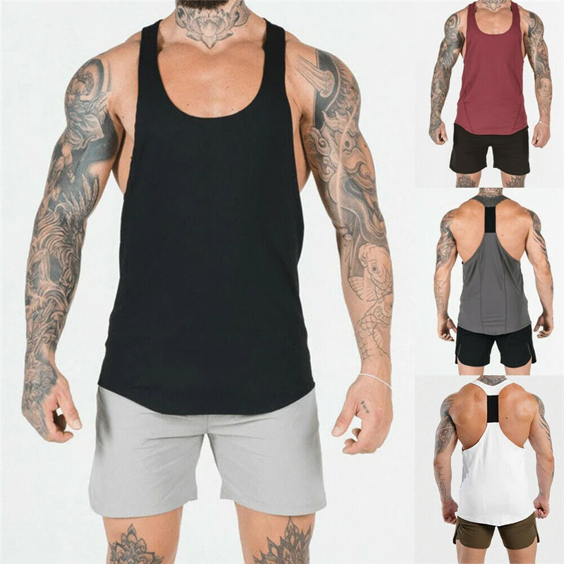 

New Fashion Men Gym Muscle Bodybuilding Tank Tops Summer Cotton Slim Fitness Sports Tanks Tees Men Male Solid Workout Tank Vest