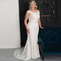 ADLN Elegant Plus Size Lace Wedding Dresses Boat Neck Sleeveless Mermaid Wedding Dress Gowns Vestidos De Novia Zipper Back