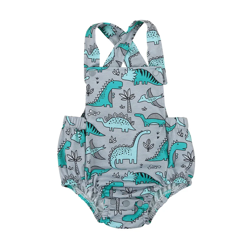 

Newborn Infant Baby Dinosaur Print Backless Sleeveless Bodysuit Jumpsuit Baby Bodysuits Cool Casual Fashion for Summer Beach