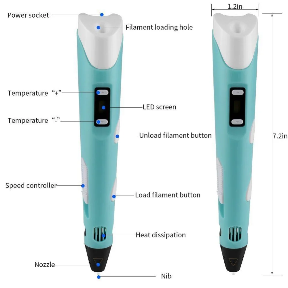 Dikale 3D Pen LED Screen DIY 3D Printing Pen PLA Filament Creative Toy Gift For Kids Adult Drawing 3D Printer Pen Drawing Stift