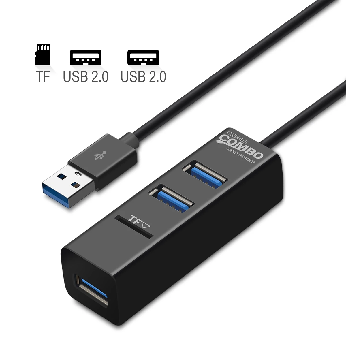 

Mini 3 Ports USB 2.0 to TF External Card Reader Adapter USB 2.0 Hub Splitter For Laptop Desktop Peripherals Computer Accessories