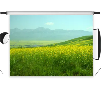 

LB Polyester & Vinyl Photo Background Photography Backdrops Backgrounds For Photo StudioRape Flower Plain Mountain Range Grass