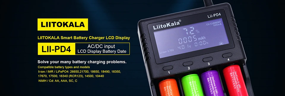 Liitokala Lii-500 Lii-402 Lii-202 Lii-100 3.7V 1.2V Multifunction 18650 26650 21700 17355 18350 14500 AA AAA  Battery Charger