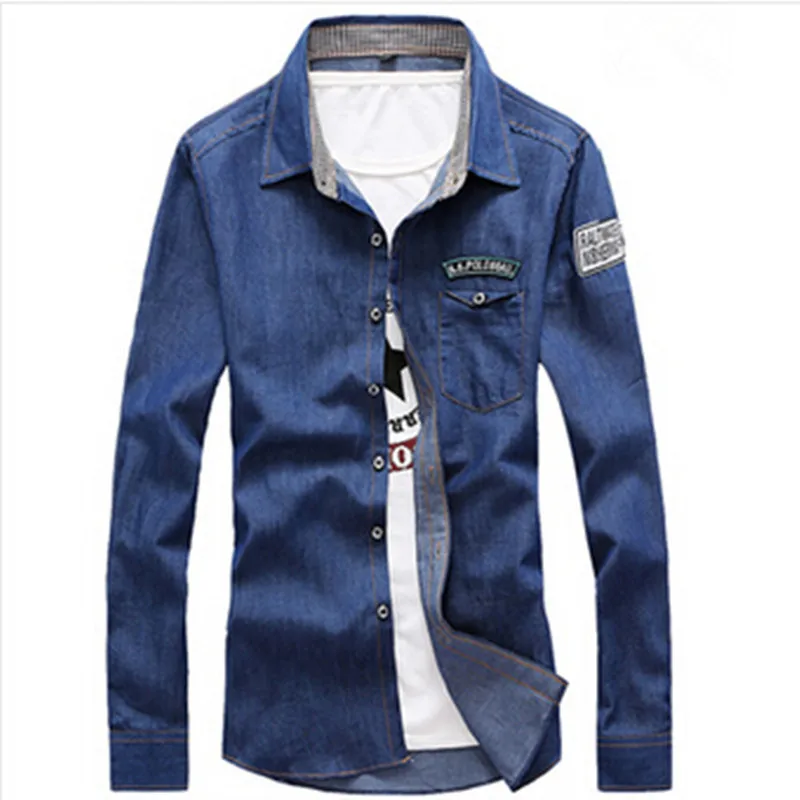 

2019 Summer big size new brand men casual shirts fashion long sleeve denim shirts men's slim fit jeans shirts