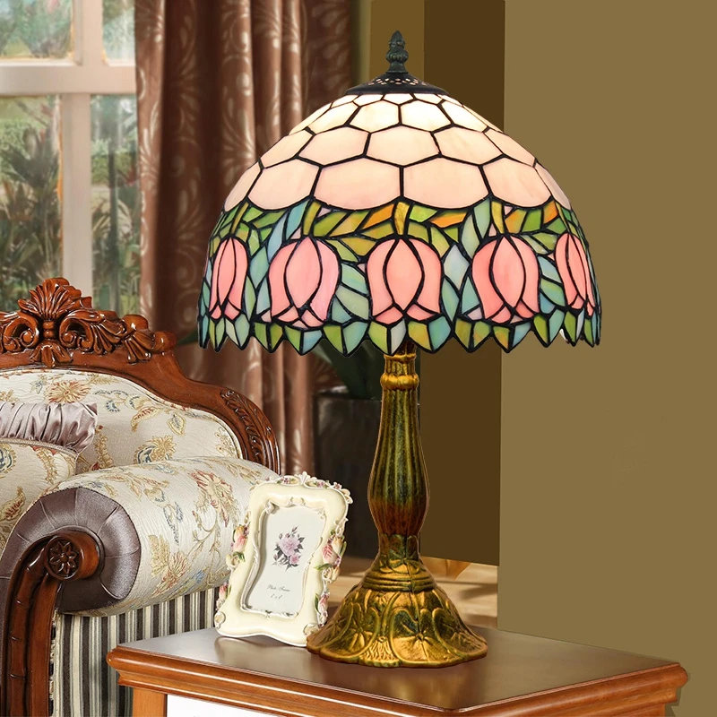 Eusolis 12 inch Table Lamp Stained Glass Bedside Lamp Decohome