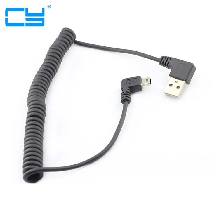 USB 2.0 Mini USB-кабели мини USB правый угол спиральный спиральная пружина данных зарядный кабель-адаптер для Mini-USB интерфейс mp3 mp4