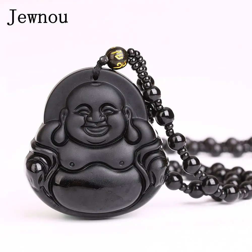 Jewnou натуральный обсидиан Будда Кулон из бисера цепи Кристалл Мода для мужчин
