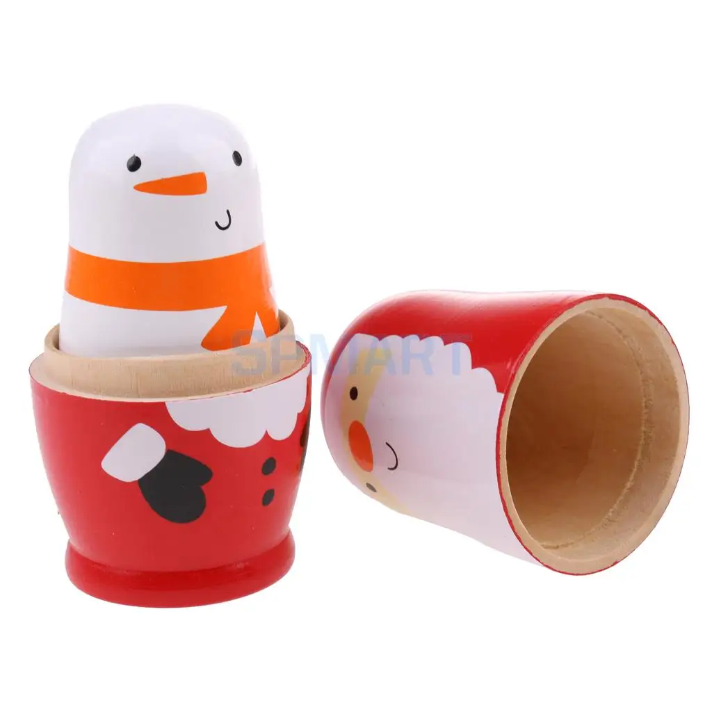 6Pcs Cute Hand Painted Wooden Russian Nesting Babushka Matryoshka Santa Claus Dolls Home Office Decor Christmas Gift