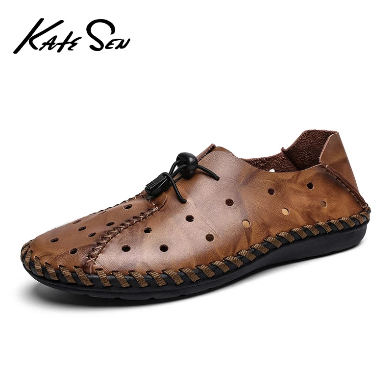 

KATESEN 2019 men's leather casual shoes comfortable fashion soft shoes high quality summer hollow breathable large size loafers