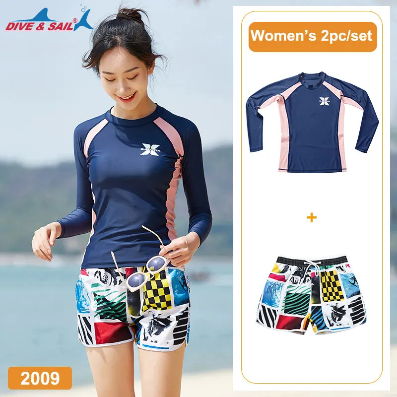 Women's 2 piece set Rash Guards Slim Fit Long Sleeve Shirt with Printed