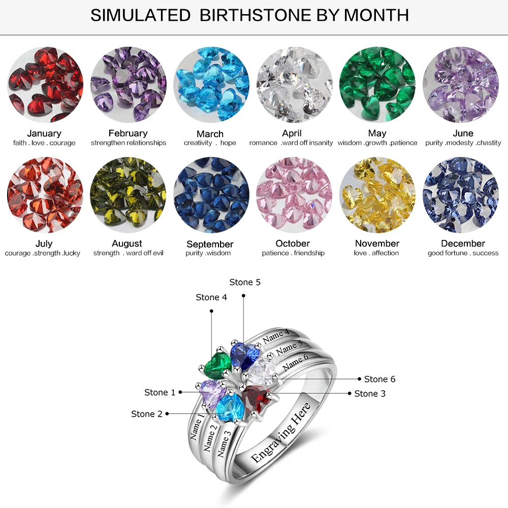 Персонализированные матери кольцо стерлингового серебра 925 6 сердце камень 6 Имя Свадебные Обручение кольца Fine Jewelry подарок(Лам концентратор fong