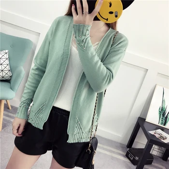 

women Long Sleeve Beading cardigan Sweater Spring Autumn Ladies Cute Crochet Cardigans Sweaters Femme