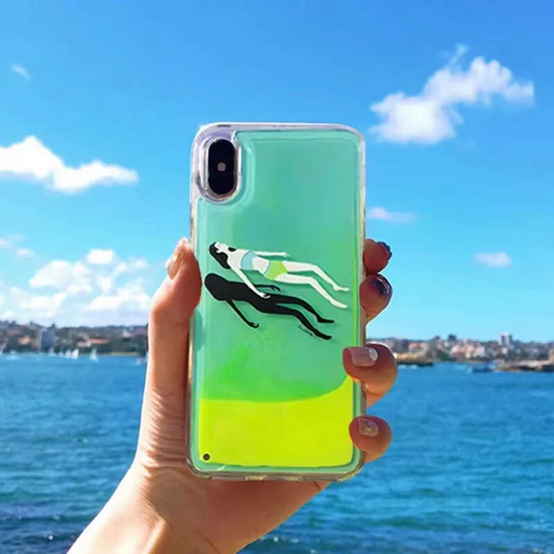 

Luxury Luminous Phone Case For iphone XS MAX For iphone XR X 8 7 6 6s plus Fashion girl Mermaid Dynamic Liquid Quicksand cover