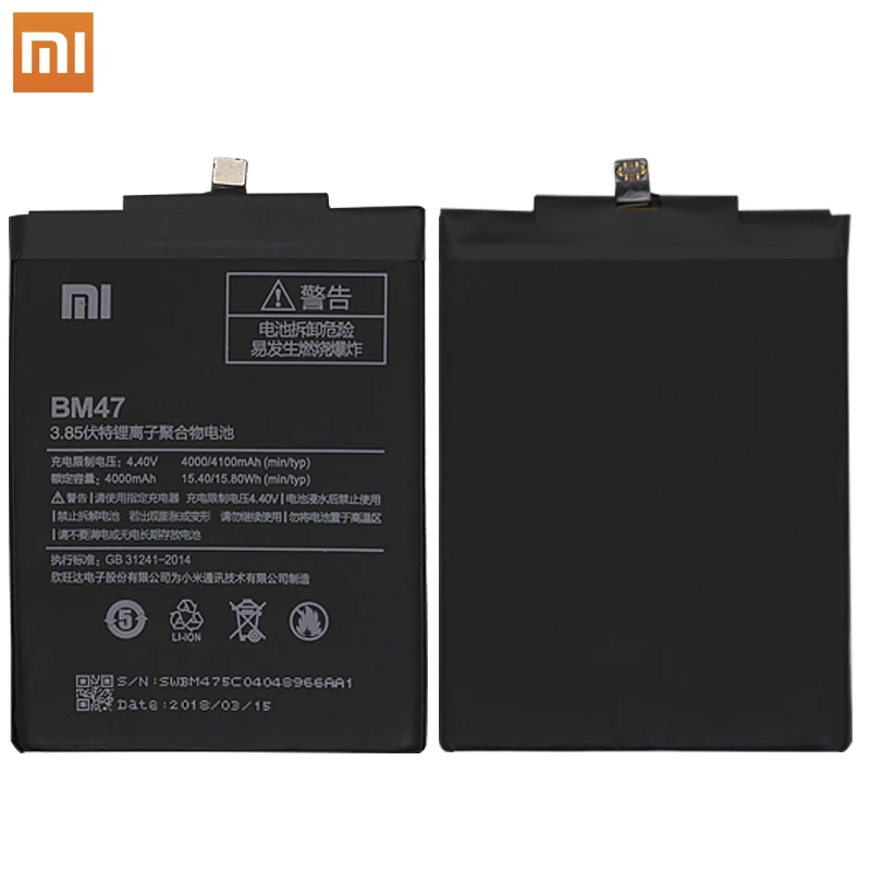 Xiao Mi Original Phone Battery BM47 High Quality Capacity 4000mAh Replacement Battery For Redmi 3 3S 3X 4X 3 pro Hongmi 3 S 4 X