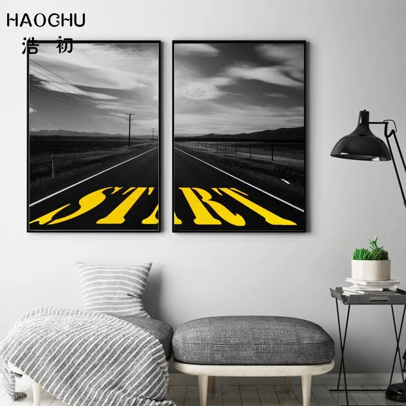 HAOCHU постмодерн Европейский черный и белый дорожный знак холст настенное