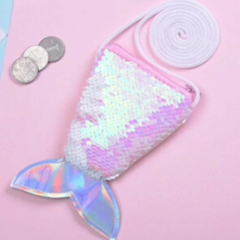 Женские кошельки для монет с блестками в виде рыбьего хвоста, маленькая сумка через плечо для девочек, изменение денег, держатель ключей для карт, кошелек, сумка, Новинка лета - Цвет: pink
