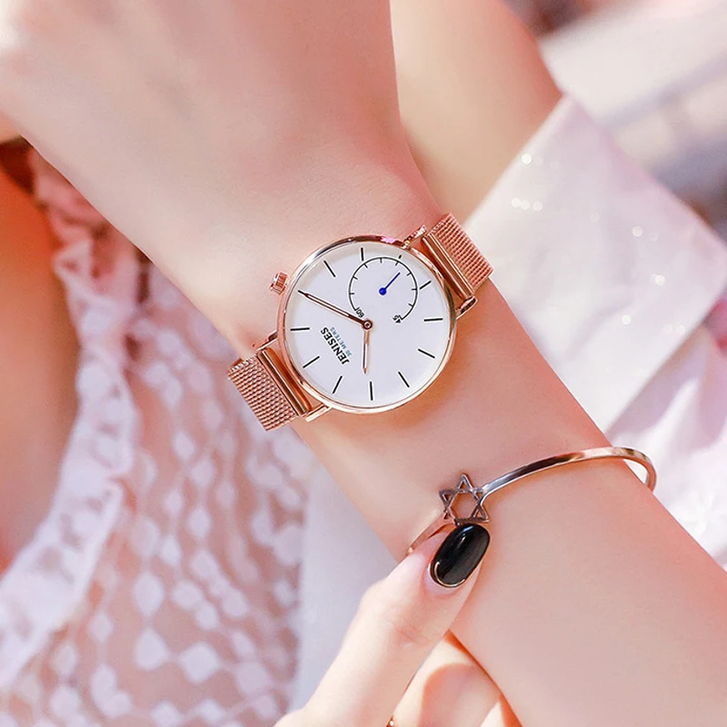 Новинка 2019 года розовое золото Роскошные для женщин часы браслет повседневное кварцевые часы для женщин часы нержавеющая сталь