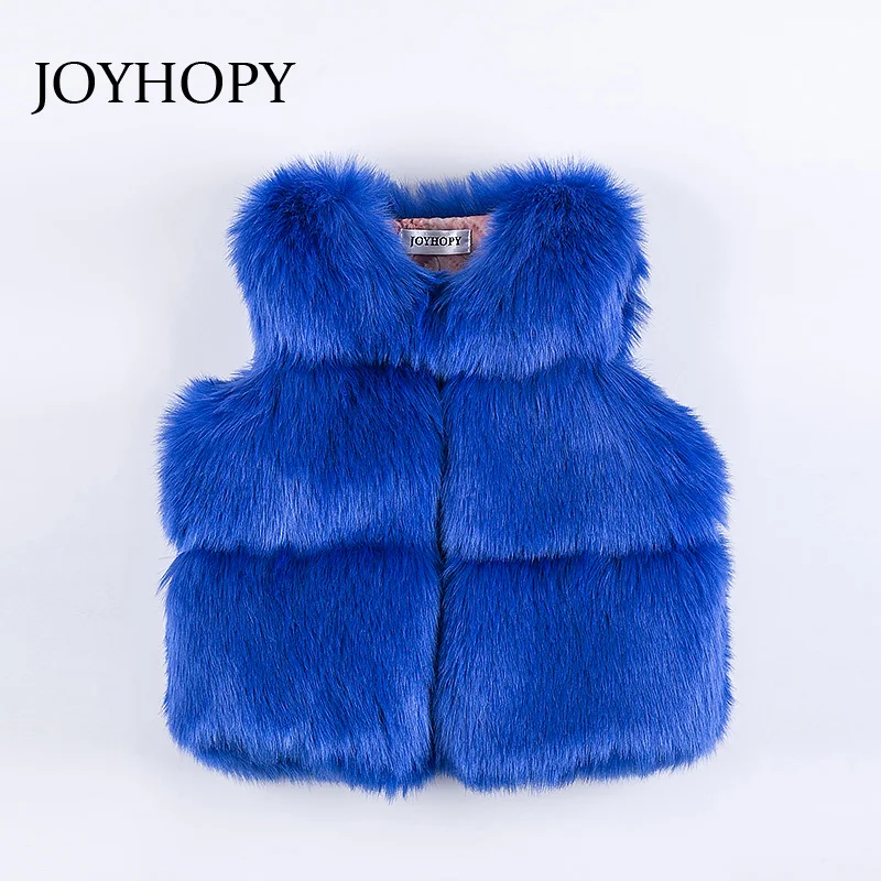 JOYHOPY/ г. жилет для маленьких девочек топы, осенне-зимнее пальто элегантные жилеты для девочек Детская светло-коричневая шерстяная одежда с искусственным мехом детская верхняя одежда