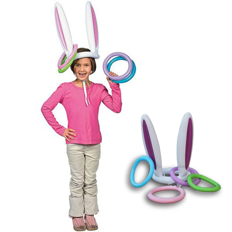 

Inflatable Bunny Ears Rabbit Hat 4 Rings Toss Game Fun Toys Kids Party Deer Head Ferrule Tools Easter Christmas Party Decoration