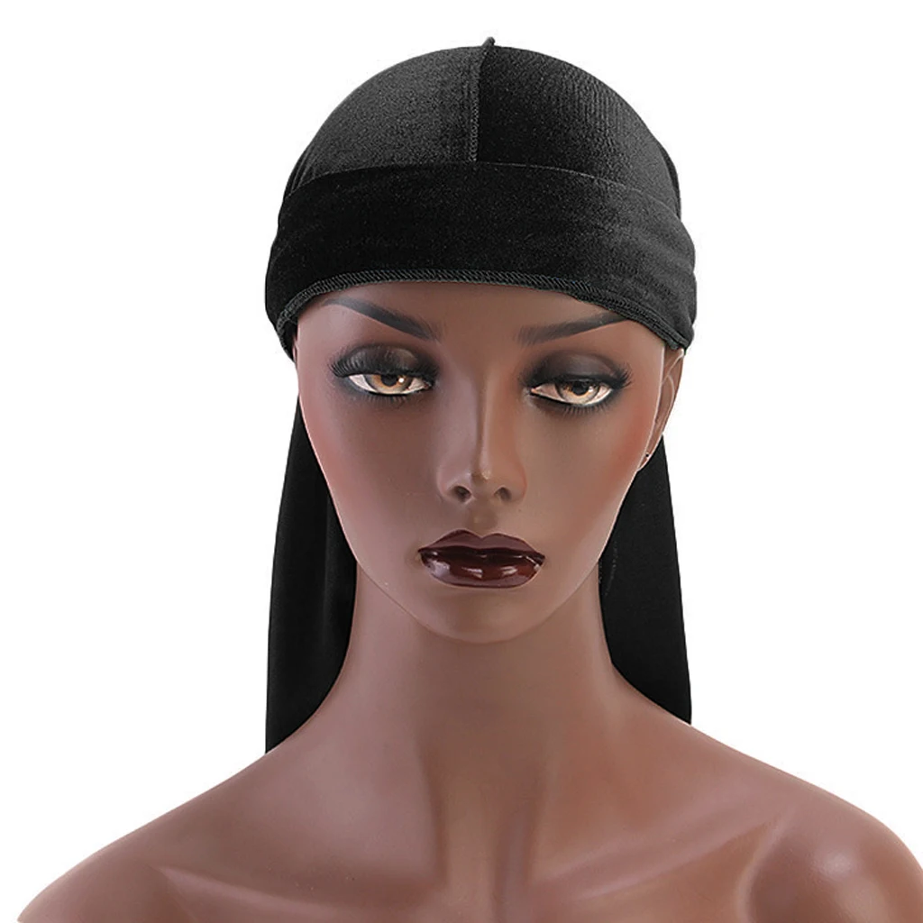 Women Men Long Tail Plain Velvet Bandana Turban Hat Durag Headwear Pirate Cap Head Wraps