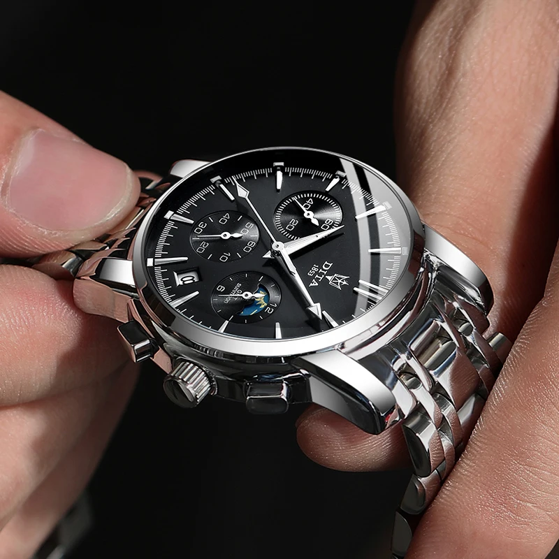Новинка, мужские спортивные наручные часы-браслет с хронографом и логотипом из нержавеющей стали