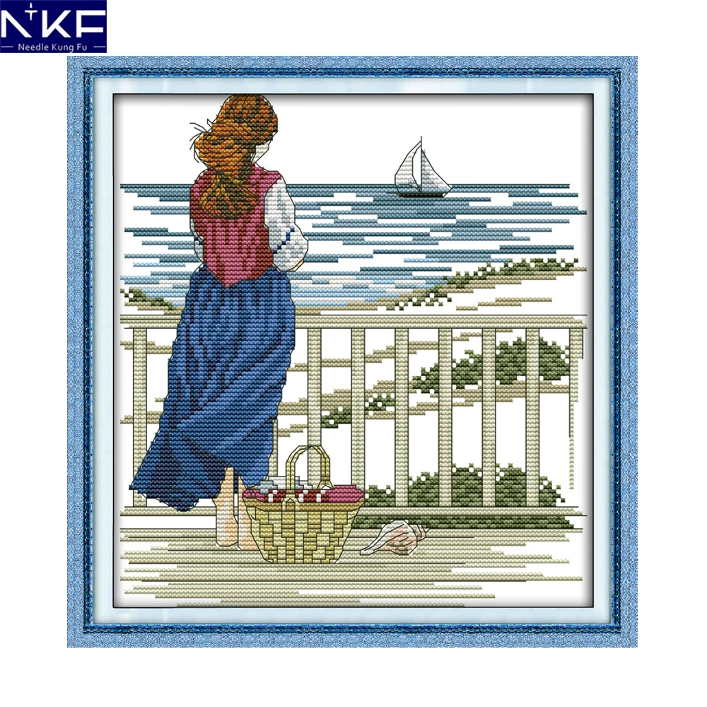 NKF Watching the sea figure style handcraft needlepoint kits counted stamped cross stitch sets