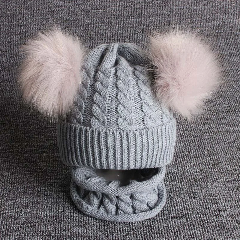 2 шт./компл. шапка для новорожденных зимняя детская вязаная шапка теплая мягкая шапка Hairball кепка вязаная шапка шарф помпон пушистый шар Детские костюмы