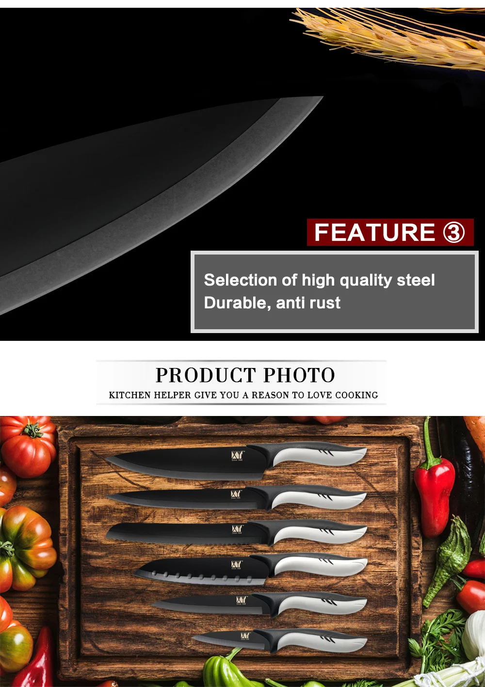 Black Blade Paring Utility Stainless Steel Knives