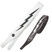 Genuine Leather Padded Adjustable Guitar Strap Black Or White Cool Lightning Bolt Strap For Electric Acoustic Bass Guitarra New